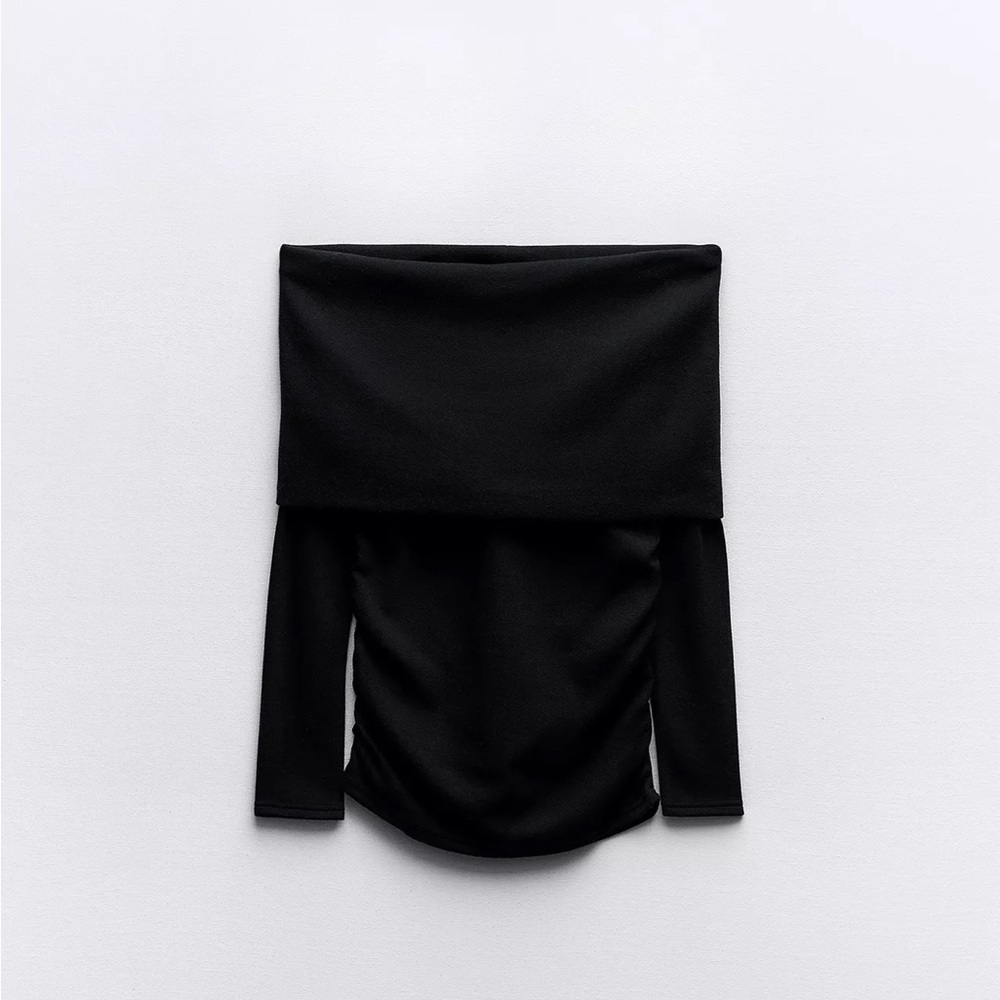 Zara black off the shoulder textured top